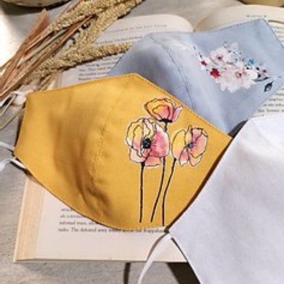 Blue Painted Linen Mask w/ pocket for filter| - Picture 5 of 7